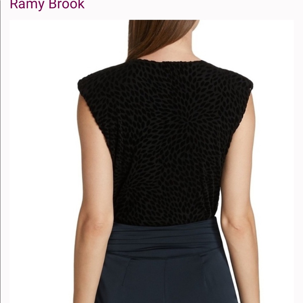 Ramy Brook Black Regina Velvet Embossed Burnout Cap Sleeve V-Neck Bodysuit Small - Picture 2 of 10